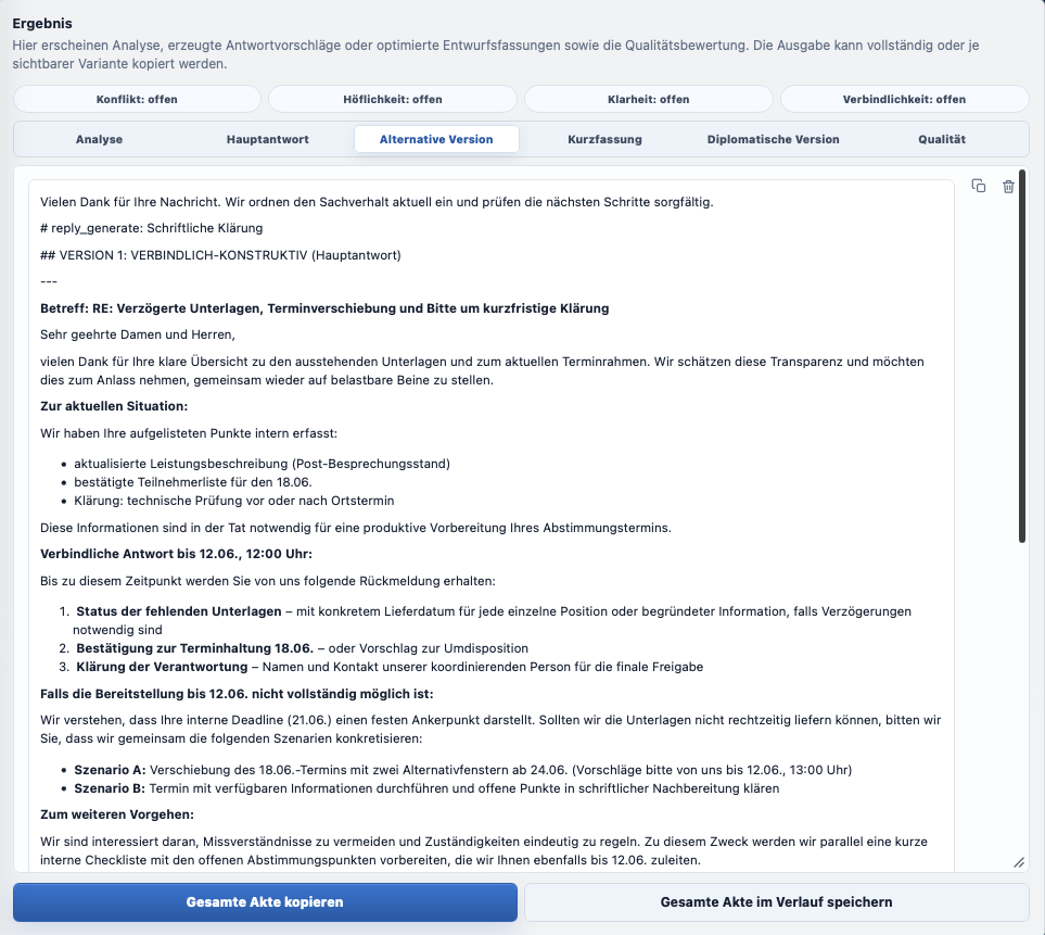 Screenshot der alternativen Version in SMART ReplySuite