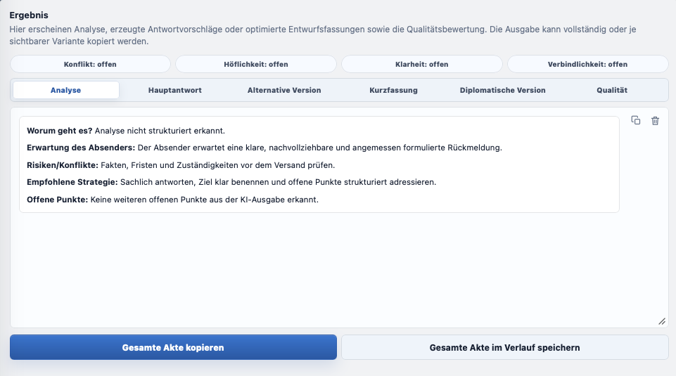 Screenshot der Analyse in SMART ReplySuite